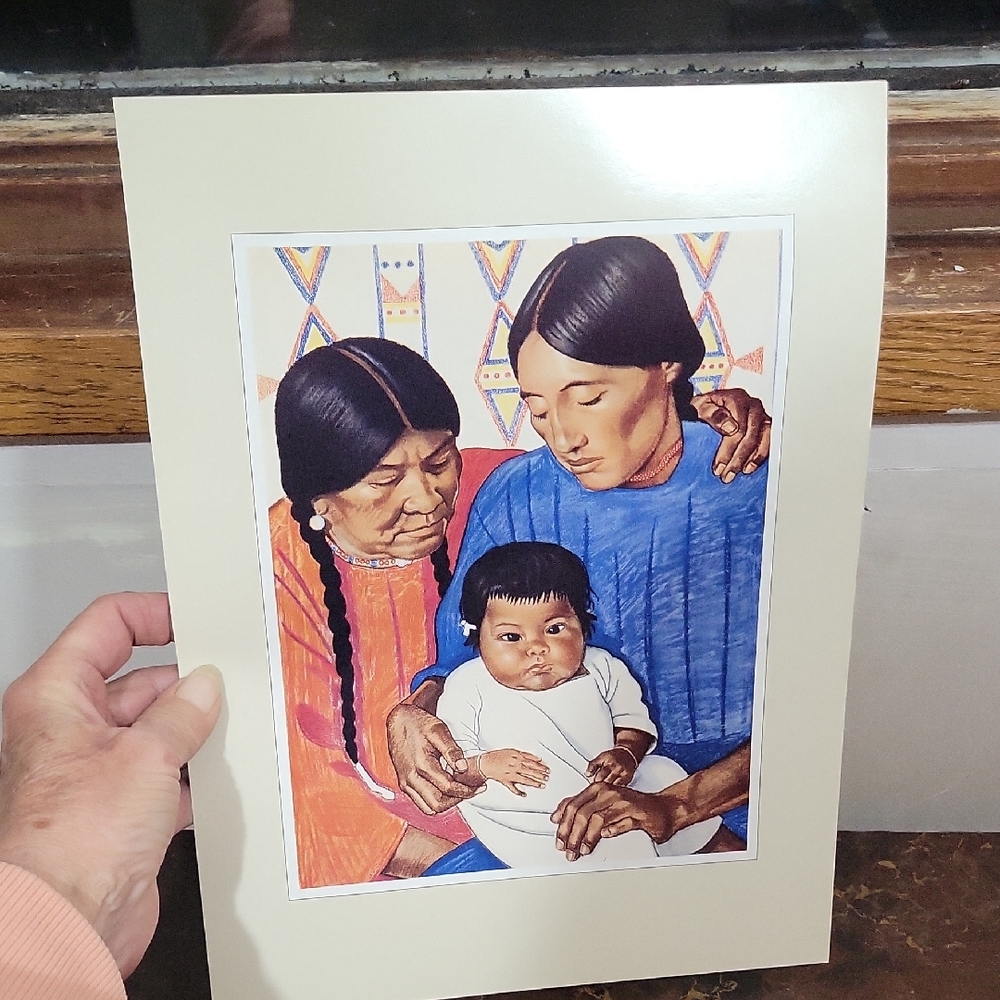 Family Portrait Art Print with Blue and White Accents